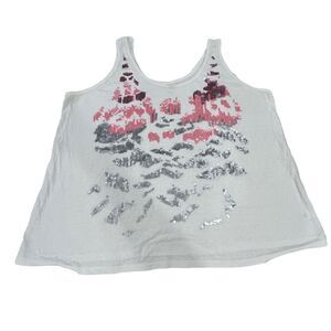 Lane Bryant Tank Top Size 26/28 White Pink Silver Sequin Linen Base Layer